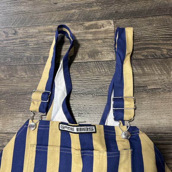 Game Bibs Overalls Navy Gold Striped Mens XL NEW Notre Dame - Picture 2 of 5